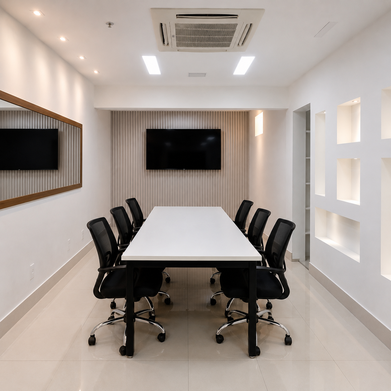 Sala JK montada para reunião com até 6 pessoas
